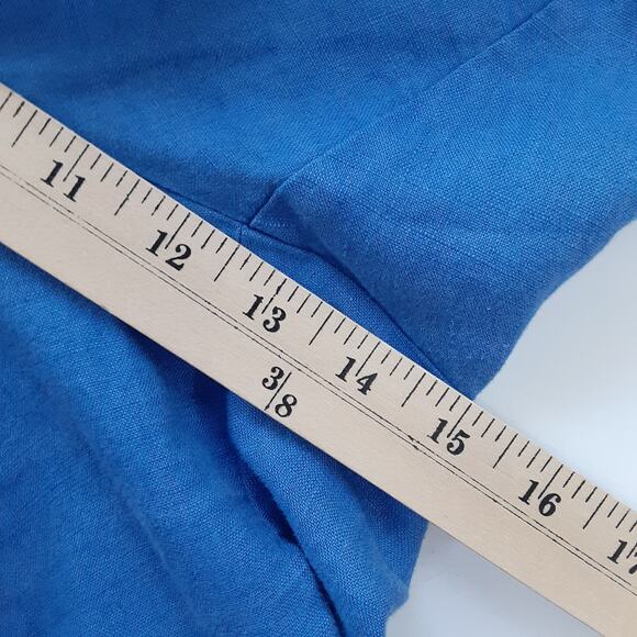 Vintage 100% Linen Wide Leg Trousers Crop Blue Elastic Waist Pedal Pushers 18W - Picture 11 of 13